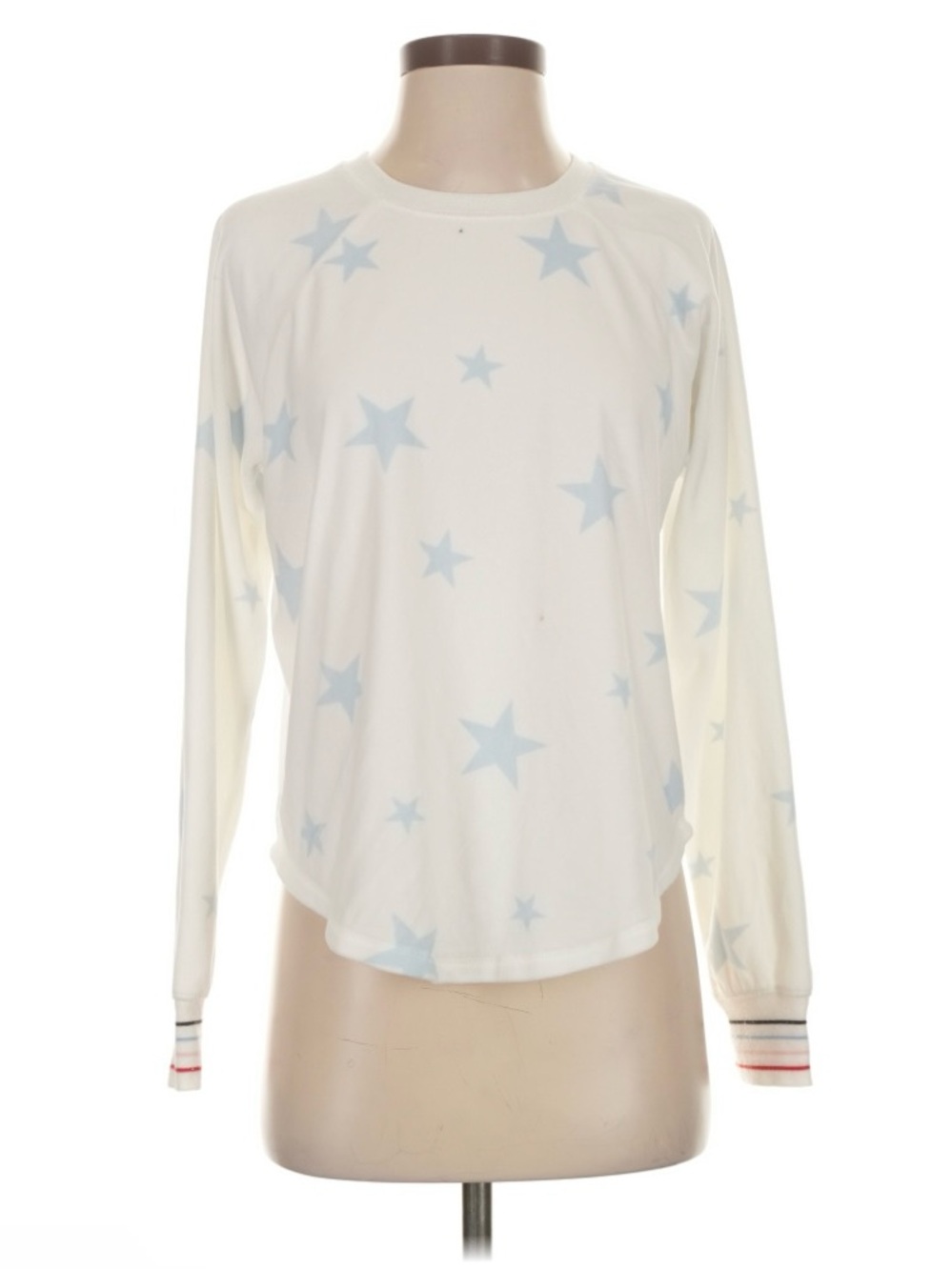 PJ Salvage Cream Long-Sleeve Star Print Top with Blue Stars Size M NWT